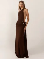 One Shoulder Maxi Dress: Sexy Metal Buckle Backless Gown 2026 - Image 4