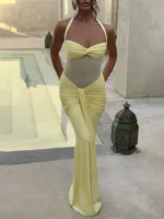 Halter Backless Maxi Dress: Sexy Patchwork Party Gown 2026 - Image 2