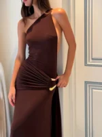 One Shoulder Maxi Dress: Sexy Metal Buckle Backless Gown 2026 - Image 3