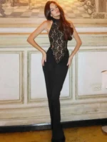 Sexy Lace Halter Maxi Dress – Black Backless Bodycon Gown 2026 - Image 2