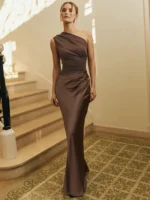 Satin One Shoulder Maxi Dress: Sexy Backless Evening Gown 2026 - Image 2