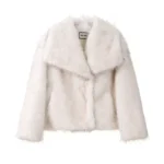 Elegant white faux fur coat for stylish winter wear.