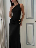 One Shoulder Maxi Dress: Sexy Metal Buckle Backless Gown 2026 - Image 8