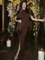 Mozision Ruched Halter Maxi Dress: Sexy Split Evening Gown 2026 - Image 6