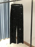 Black sequin wide-leg pants for women, stylish and glamorous.