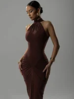 Mozision Ruched Halter Maxi Dress: Sexy Split Evening Gown 2026 - Image 4