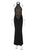Sexy Lace Halter Maxi Dress – Black Backless Bodycon Gown 2026 - Image 6