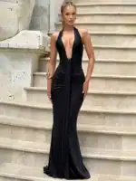 Deep V Neck Maxi Dress: Sexy Draped Ruched Summer Gown 2026 - Image 3