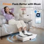 1. Bluetooth-enabled fitness vibration plate for home use, connects with phone to play music.